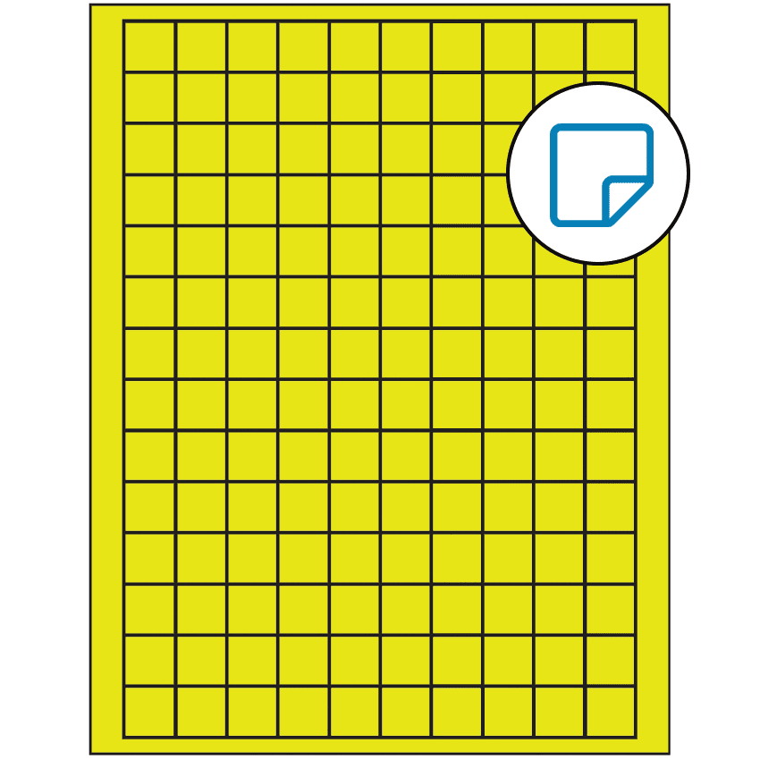 0.75" x 0.75" Fluorescent Yellow Square Sheet Labels - Removable Adhesive