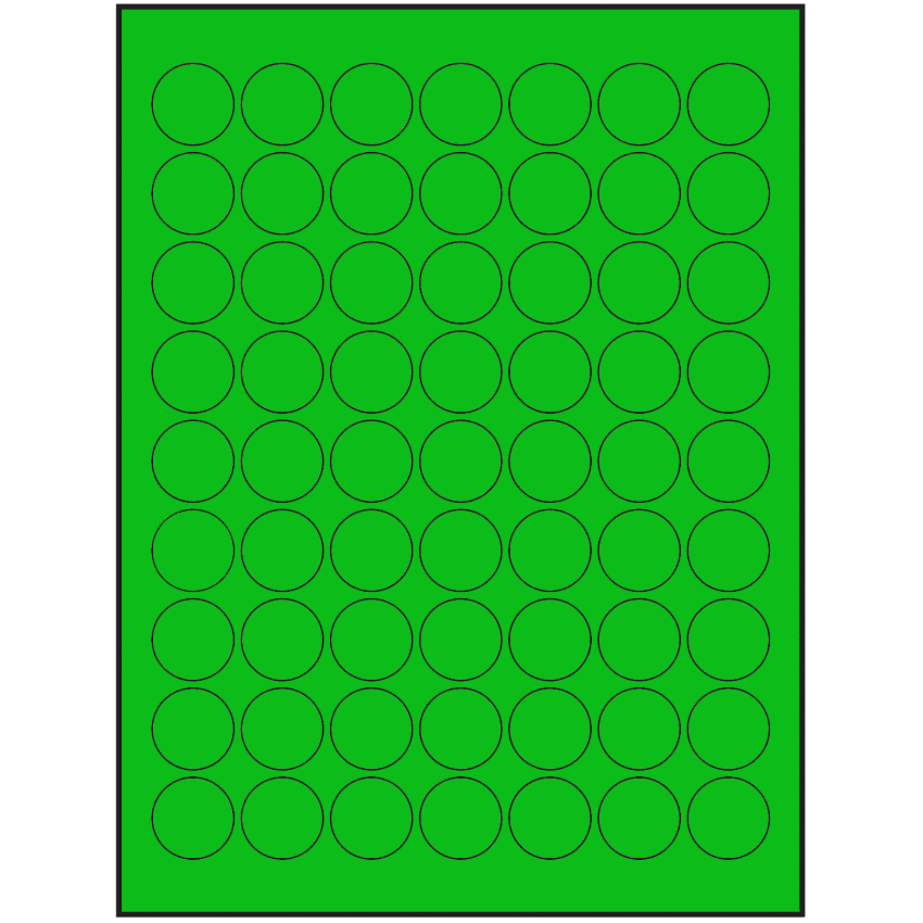 1" Fluorescent Green Circular Sheet Labels
