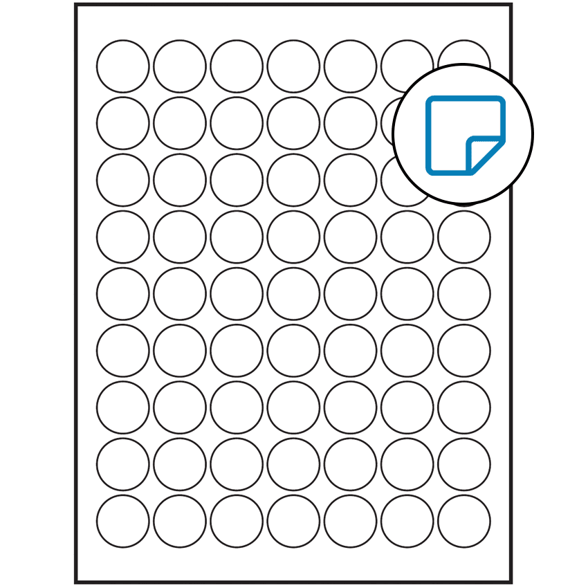 1" White Circular Sheet Labels - Removable Adhesive