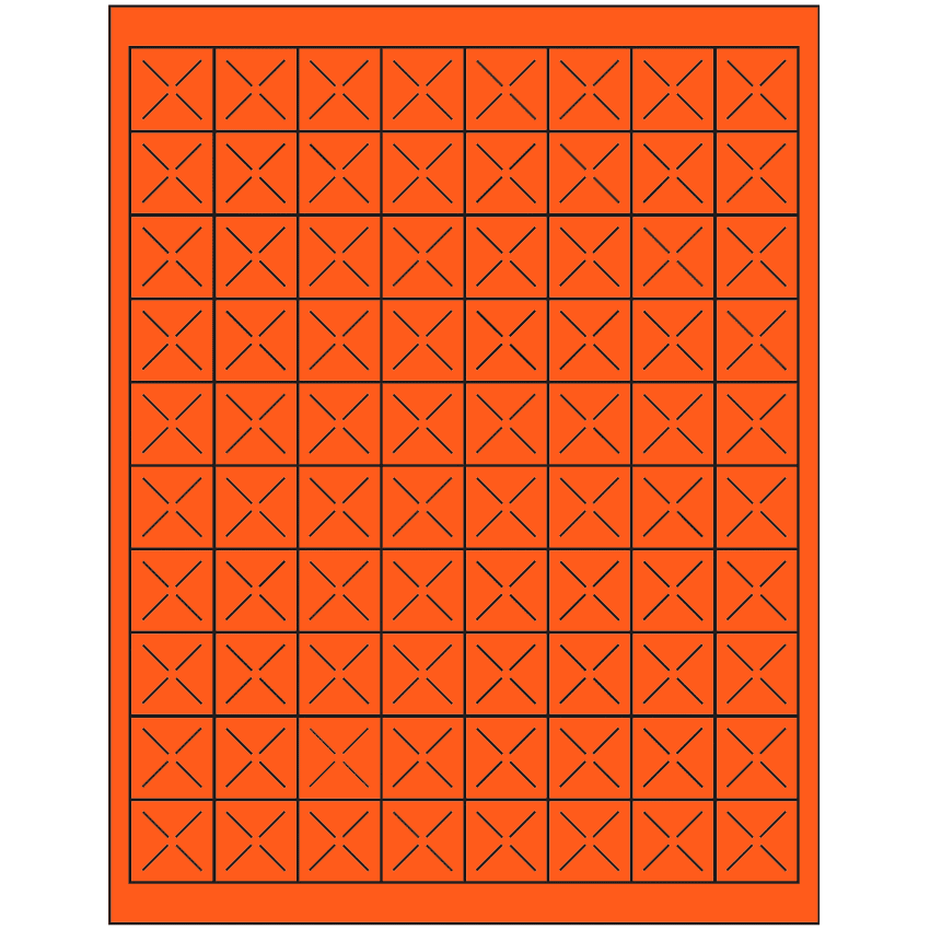 1" x 1" Fluorescent Red Square Sheet Labels