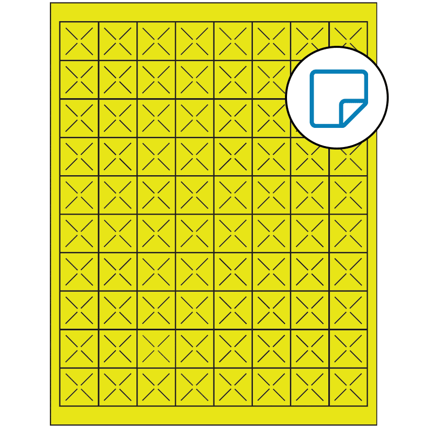 1" x 1" Fluorescent Yellow Square Sheet Labels - Removable Adhesive