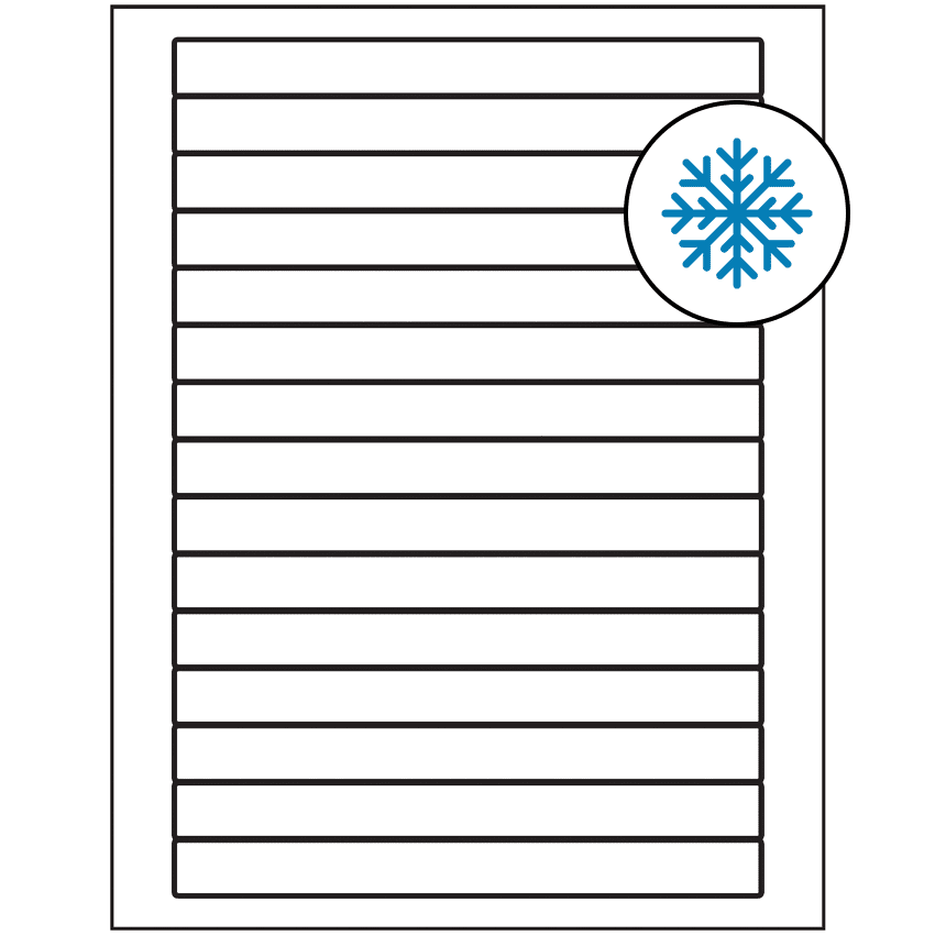 7" x 0.68" White Rectangular Sheet Labels - Freezer Grade Adhesive