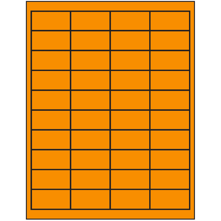 2" x 1" Fluorescent Orange Rectangular Sheet Labels