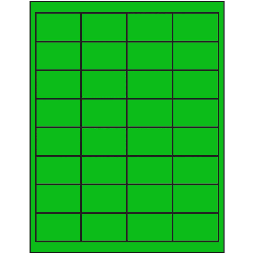 2" x 1.25" Fluorescent Green Rectangular Sheet Labels