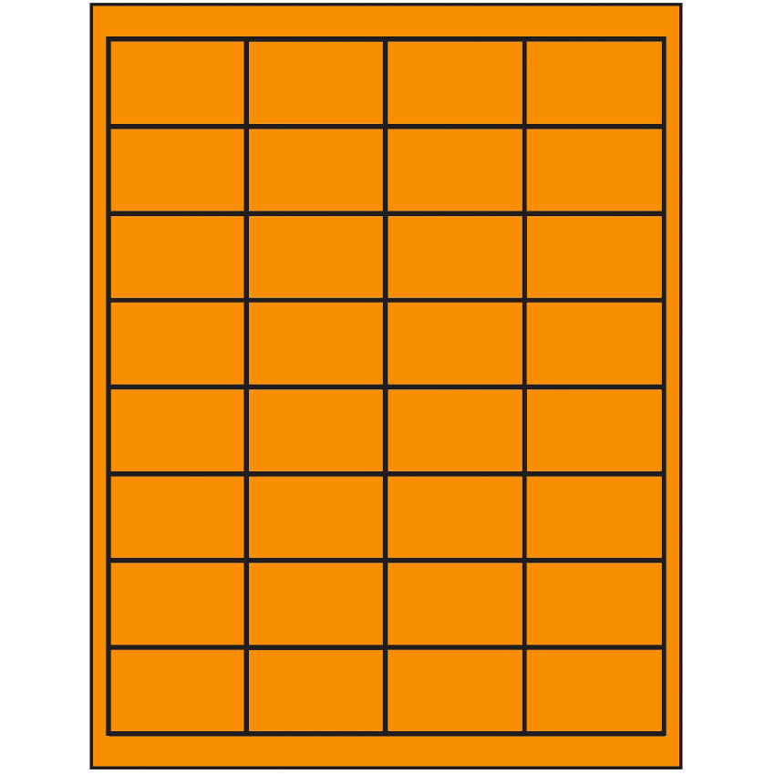 2" x 1.25" Fluorescent Orange Rectangular Sheet Labels