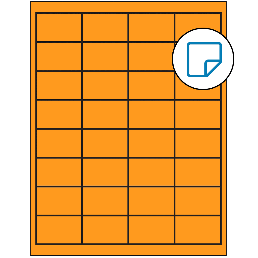 2" x 1.25" Fluorescent Orange Rectangular Sheet Labels - Removable Adhesive