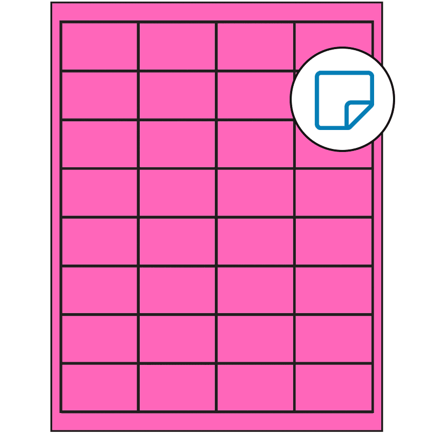 2" x 1.25" Fluorescent Pink Rectangular Sheet Labels - Removable Adhesive