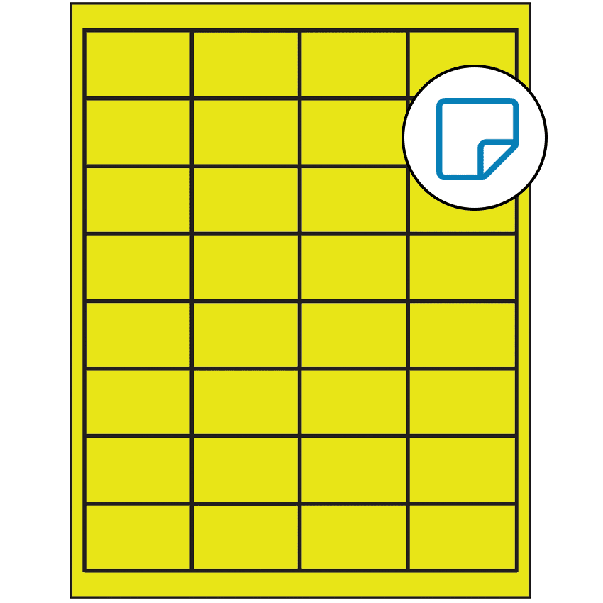 2" x 1.25" Fluorescent Yellow Rectangular Sheet Labels - Removable Adhesive
