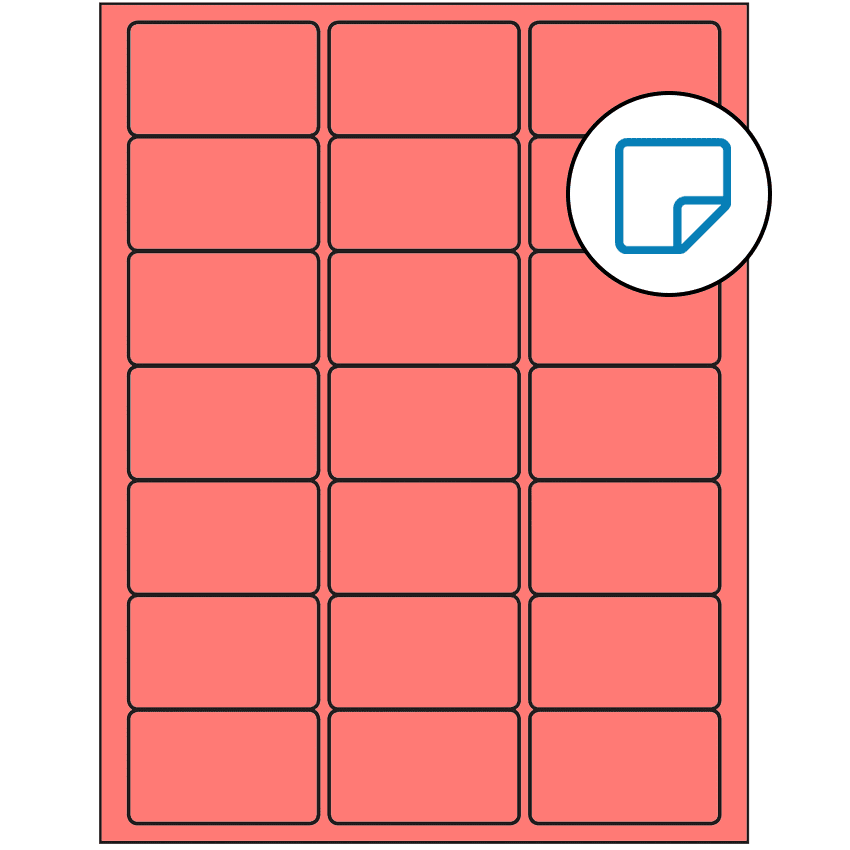 2.5" x 1.5" Fluorescent Red Rectangular Sheet Labels - Removable Adhesive