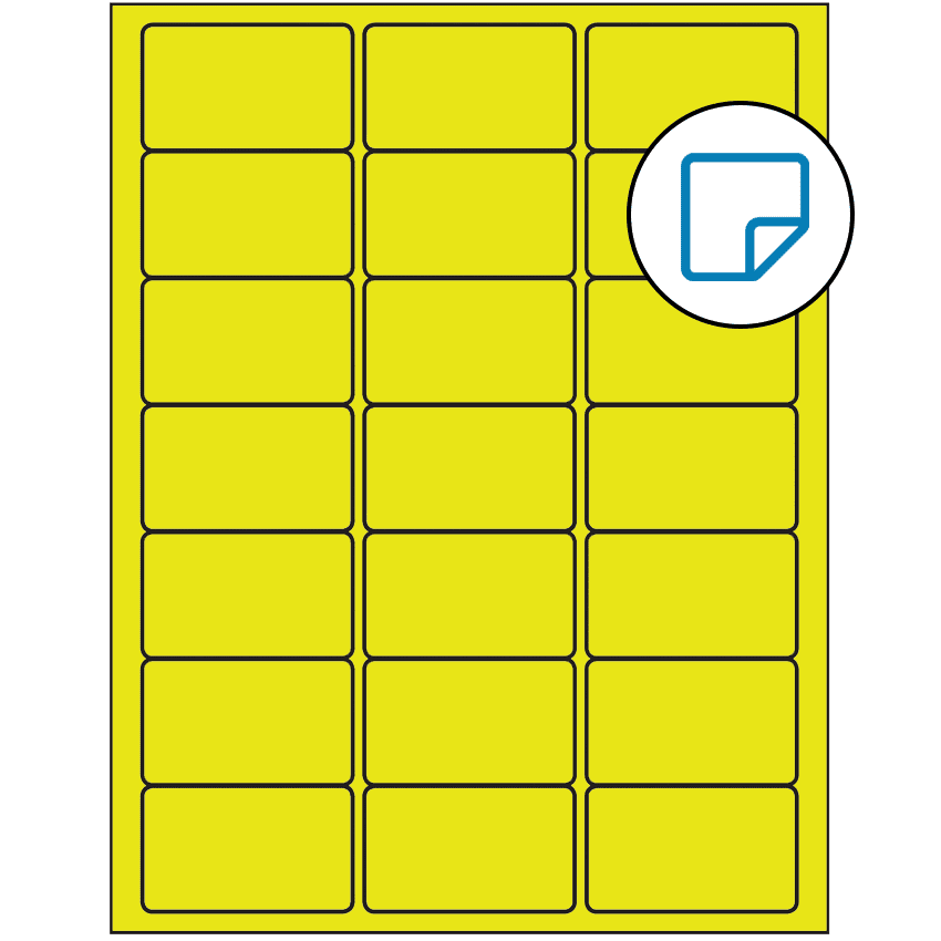2.5" x 1.5" Fluorescent Yellow Rectangular Sheet Labels - Removable Adhesive