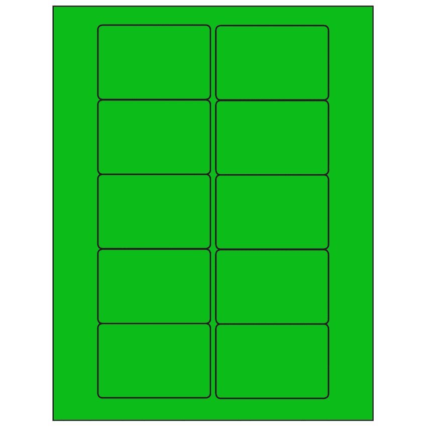 3" x 2" Fluorescent Green Rectangular Sheet Labels