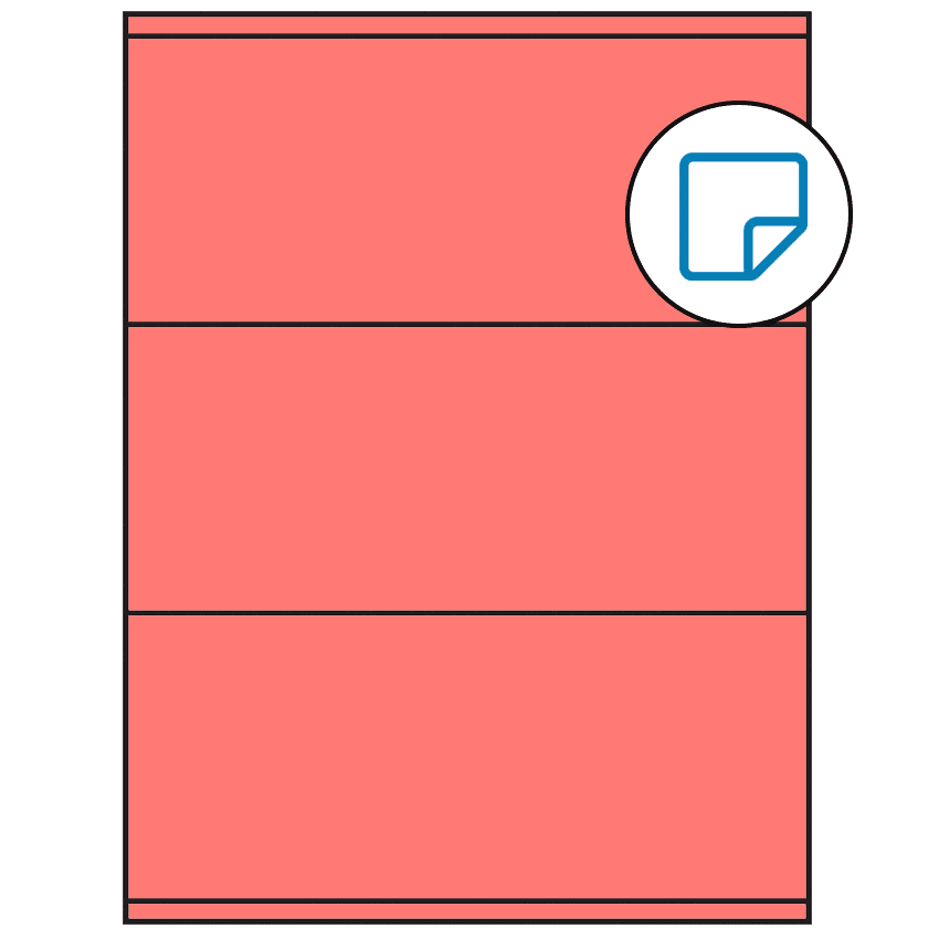 8.5" x 3.5" Fluorescent Red Rectangular Sheet Labels - Removable Adhesive