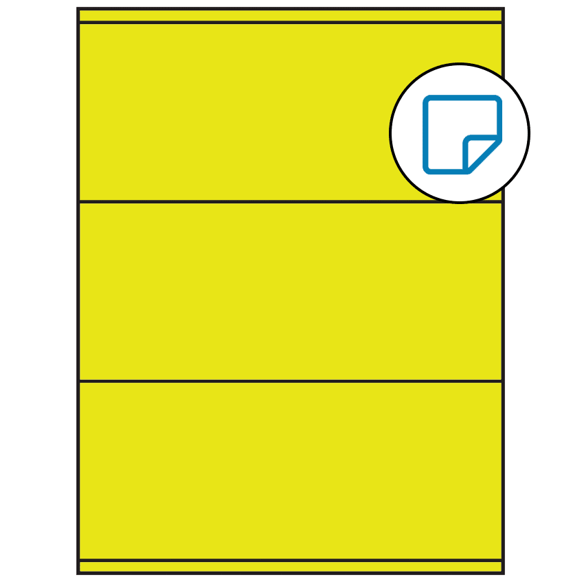 8.5" x 3.5" Fluorescent Yellow Rectangular Sheet Labels - Removable Adhesive