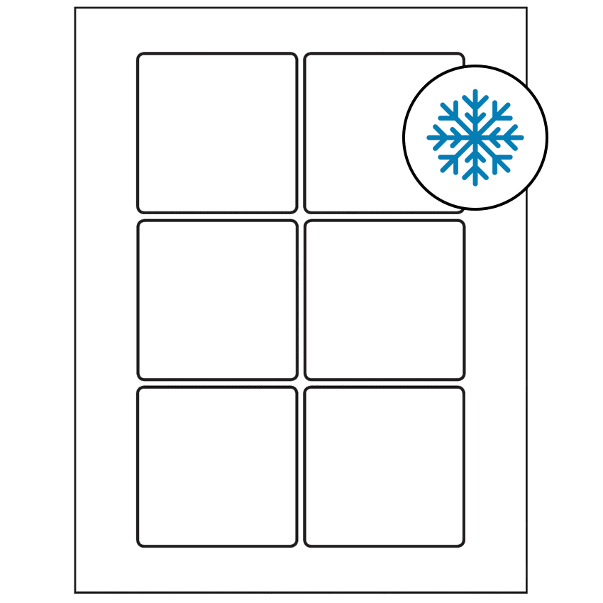 3" x 3" White Square Sheet Labels - Freezer Grade Adhesive