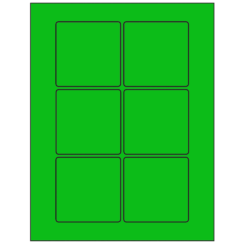 3" x 3" Fluorescent Green Square Sheet Labels