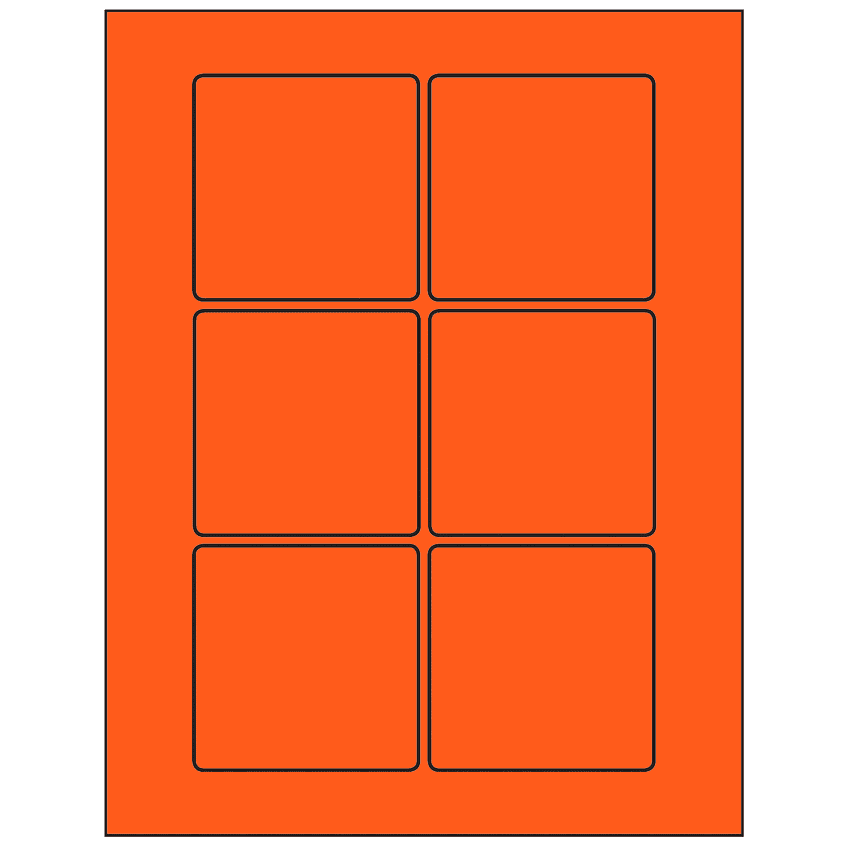 3" x 3" Fluorescent Red Square Sheet Labels