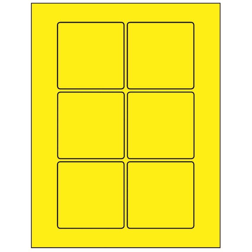 3" x 3" Fluorescent Yellow Square Sheet Labels
