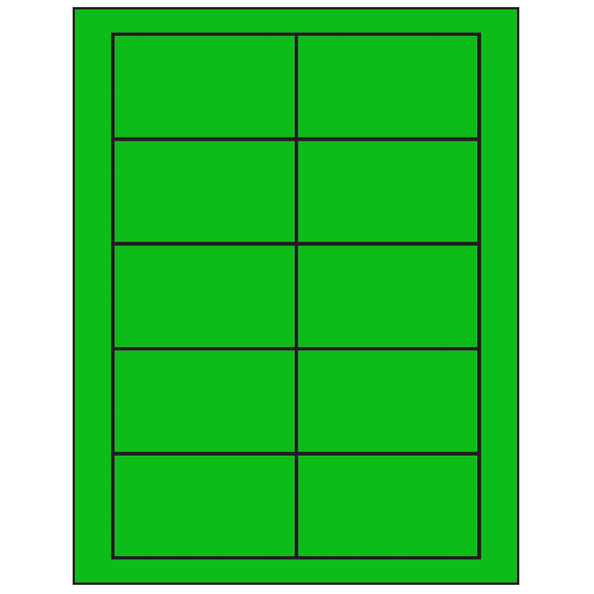 3.5" x 2" Fluorescent Green Rectangular Sheet Labels