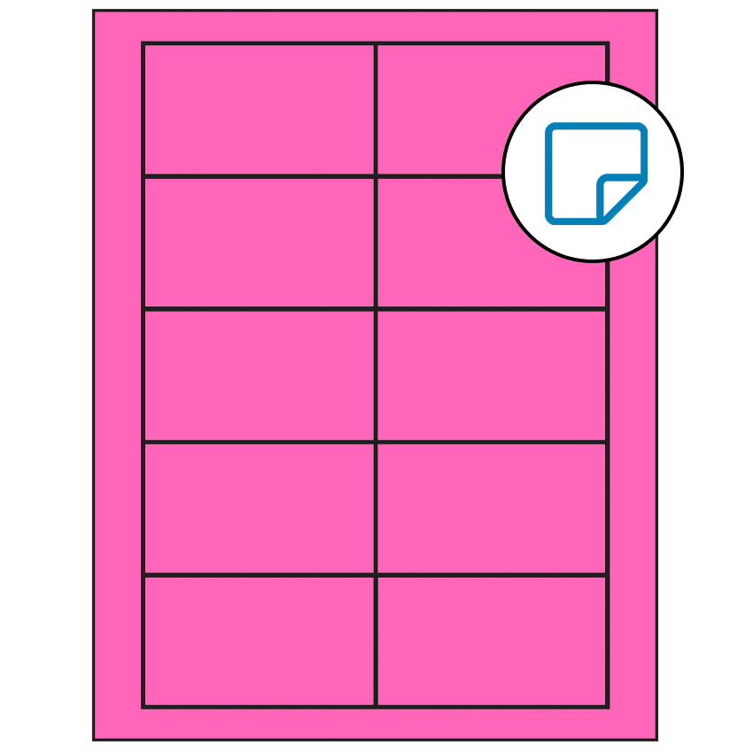 3.5" x 2" Fluorescent Pink Rectangular Sheet Labels - Removable Adhesive
