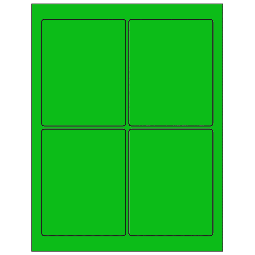 3.75" x 4.75" Fluorescent Green Rectangular Sheet Labels