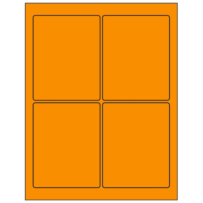 3.75" x 4.75" Fluorescent Orange Rectangular Sheet Labels