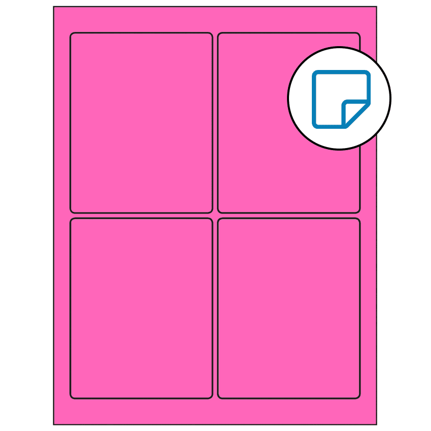 3.75" x 4.75" Fluorescent Pink Rectangular Sheet Labels - Removable Adhesive
