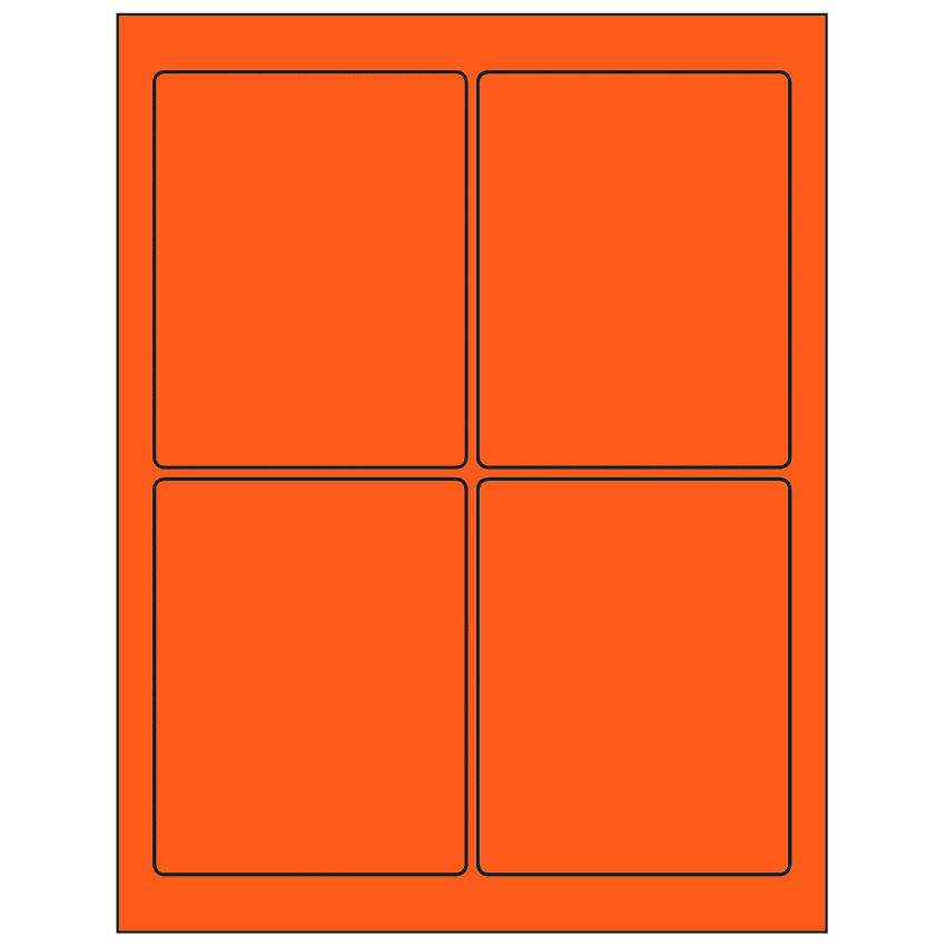 3.75" x 4.75" Fluorescent Red Rectangular Sheet Labels