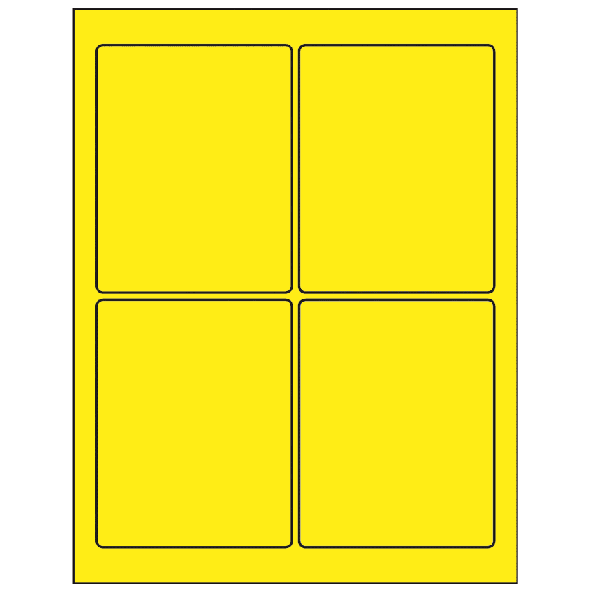 3.75" x 4.75" Fluorescent Yellow Rectangular Sheet Labels