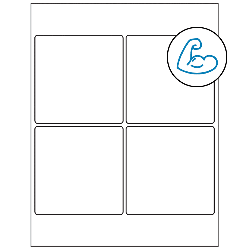 4" x 4" White Square Sheet Labels - Ultra Aggressive Adhesive