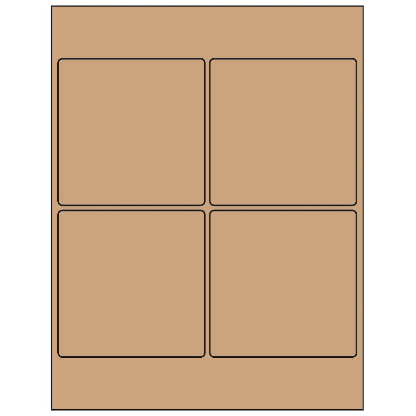 4" x 4" Brown Kraft Square Sheet Labels