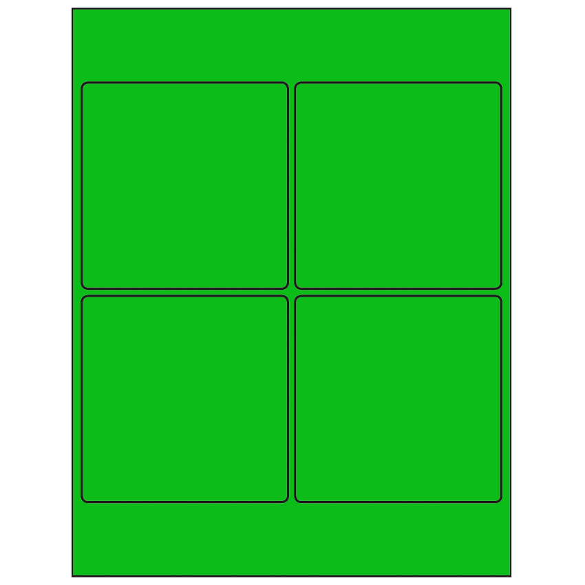 4" x 4" Fluorescent Green Square Sheet Labels