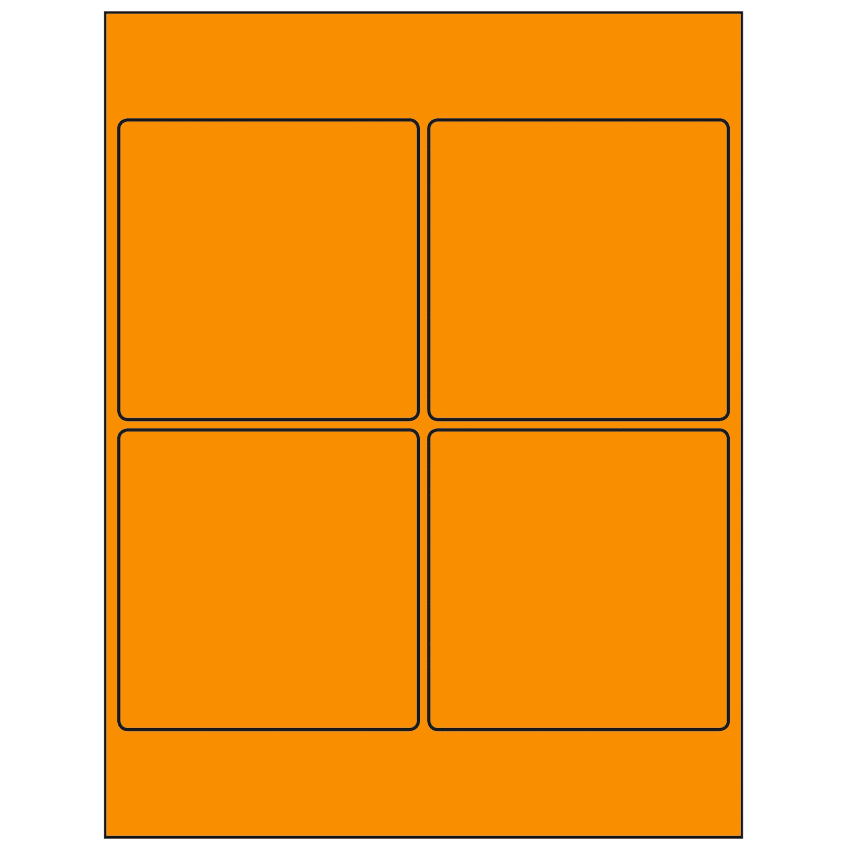 4" x 4" Fluorescent Orange Square Sheet Labels