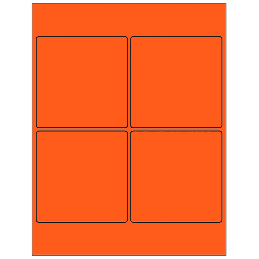 4" x 4" Fluorescent Red Square Sheet Labels