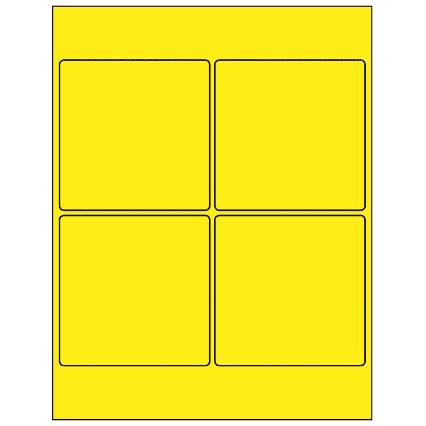 4" x 4" Fluorescent Yellow Square Sheet Labels
