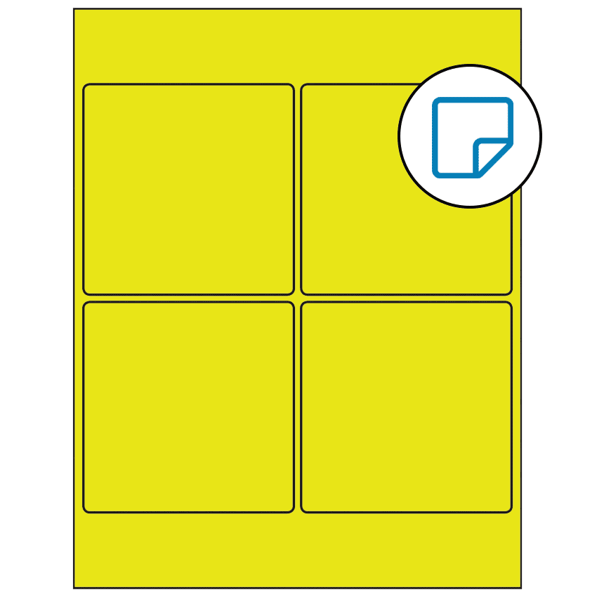 4" x 4" Fluorescent Yellow Square Sheet Labels - Removable Adhesive