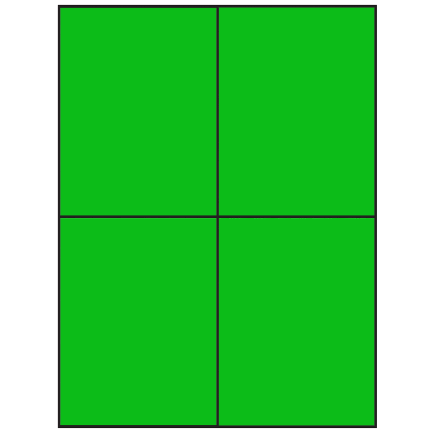 4.25" x 5.5" Fluorescent Green Rectangular Sheet Labels (4-UP)