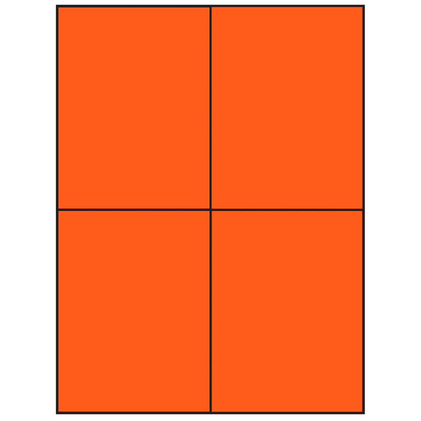 4.25" x 5.5" Fluorescent Red Rectangular Sheet Labels (4-UP)