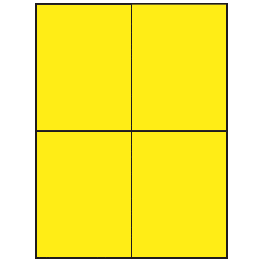 4.25" x 5.5" Fluorescent Yellow Rectangular Sheet Labels (4-UP)