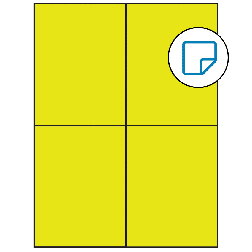 4.25" x 5.5" Fluorescent Yellow Rectangular Sheet Labels (4-UP) - Removable Adhesive