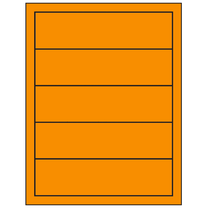7.5" x 2" Fluorescent Orange Rectangular Sheet Labels