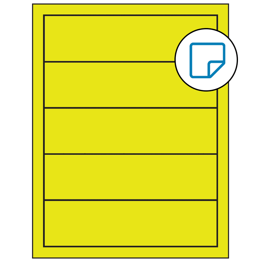 7.5" x 2" Fluorescent Yellow Rectangular Sheet Labels - Removable Adhesive