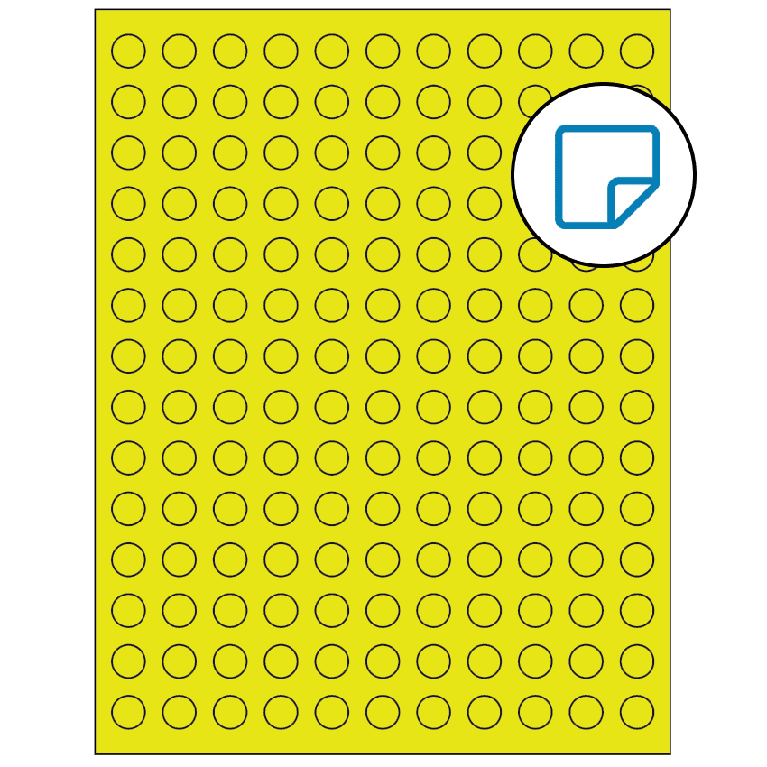 0.5" Fluorescent Yellow Circular Sheet Labels - Removable Adhesive