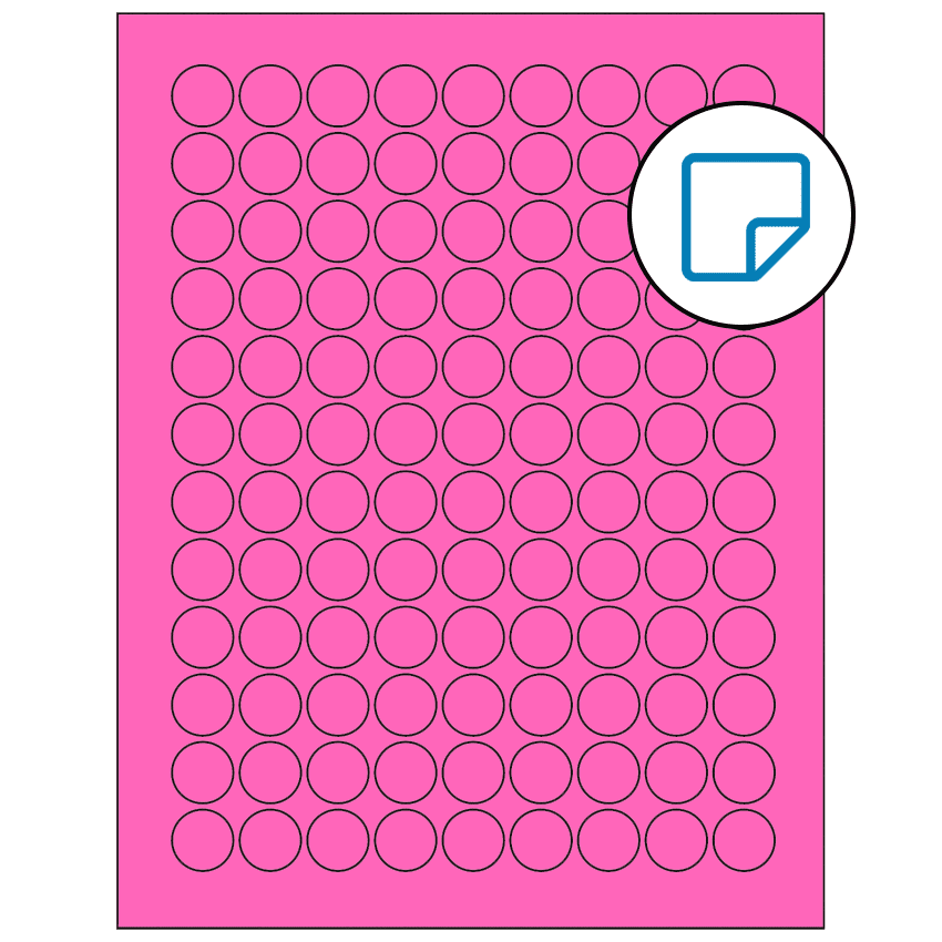 0.75" Fluorescent Pink Circular Sheet Labels - Removable Adhesive