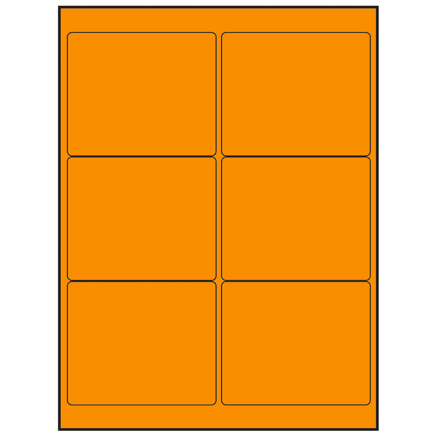 4" x 3" Fluorescent Orange Rectangular Sheet Labels