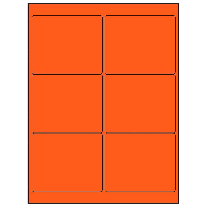 4" x 3" Fluorescent Red Rectangular Sheet Labels