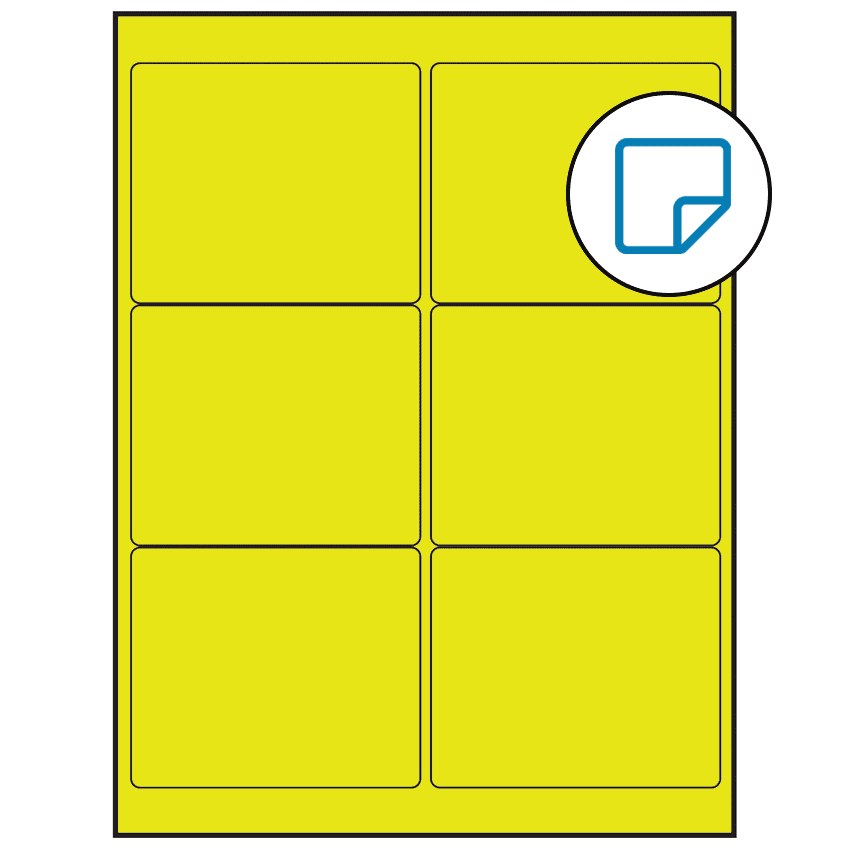 4" x 3" Fluorescent Yellow Rectangular Sheet Labels - Removable Adhesive