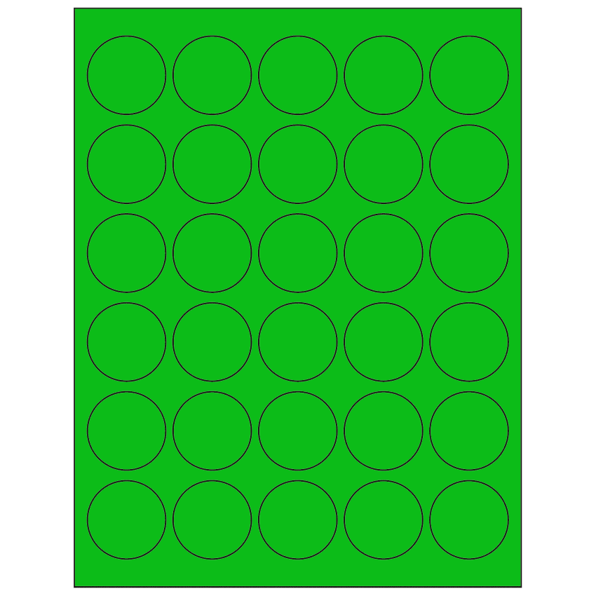 1.5" Fluorescent Green Circular Sheet Labels