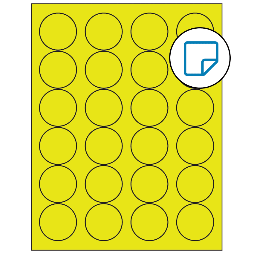 1.666" Fluorescent Yellow Circular Sheet Labels - Removable Adhesive