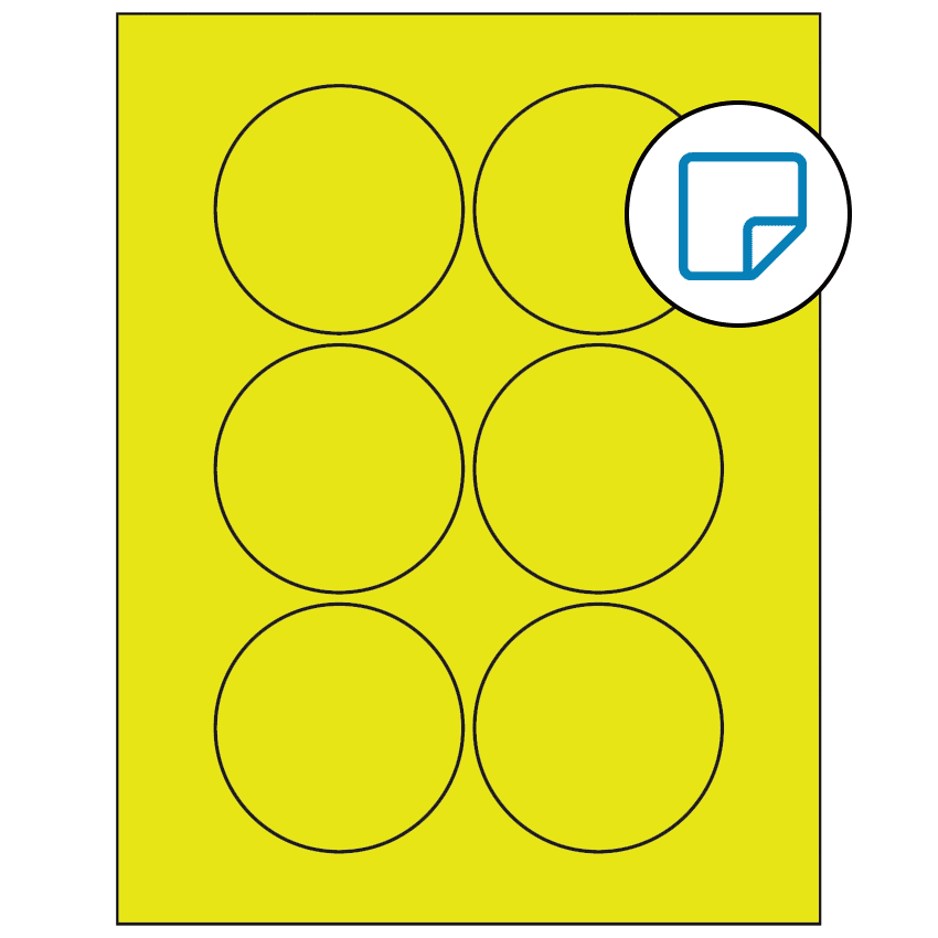 3" Fluorescent Yellow Circular Sheet Labels - Removable Adhesive