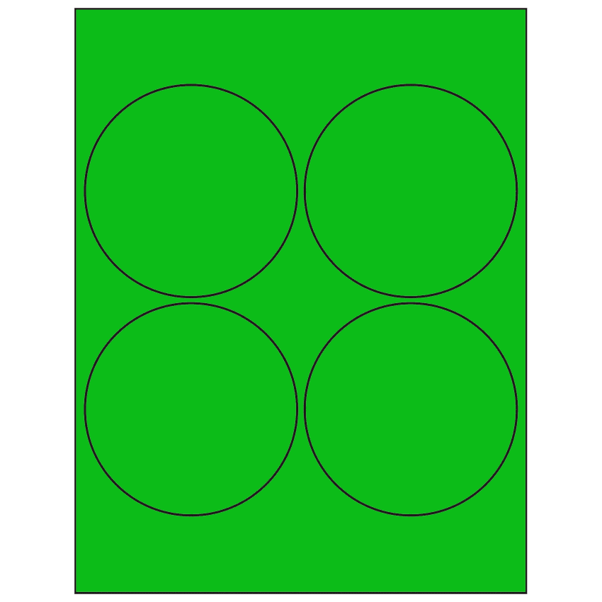 4" Fluorescent Green Circular Sheet Labels
